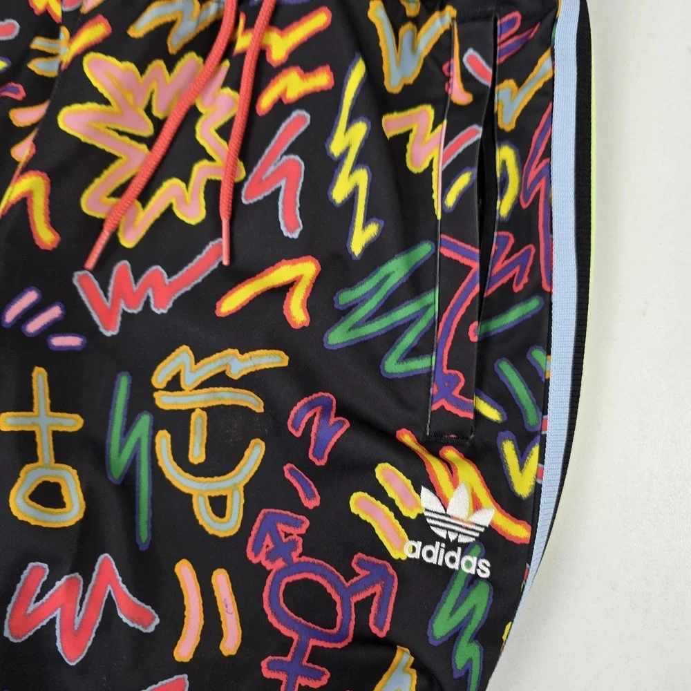 Adidas Track Pants Mens Large Multicolor Scribble Print Joggers Side Stripe - Picture 3 of 14